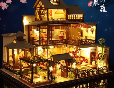 Casa de muñecas de madera más nueva, casas de muñecas de arquitectura japonesa