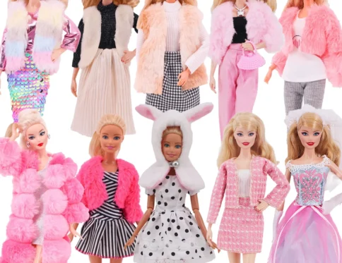 Conjunto Chaleco de Piel Abrigo + Vestido/Traje Informal para Barbies