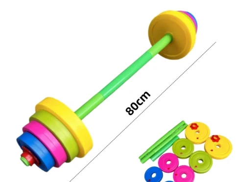 Barra larga desmontable con mancuernas para niños.