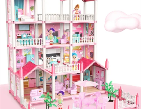 Castillo de muñecas ensamblado en casa Montessori para niños