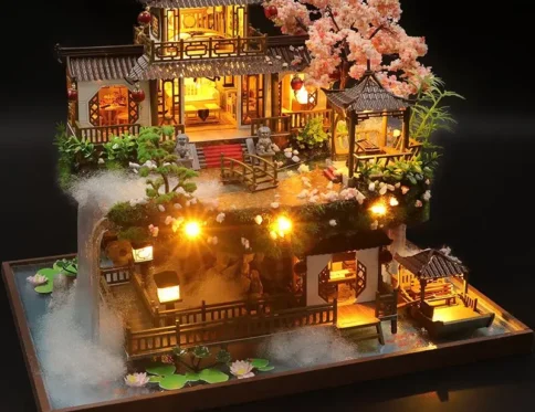 Kit de construcción de casas de muñecas en miniatura de madera