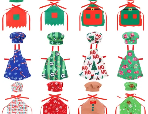 Delantal con estampado de muñecas de moda, gorro de cocinero, estilo de patrón navideño