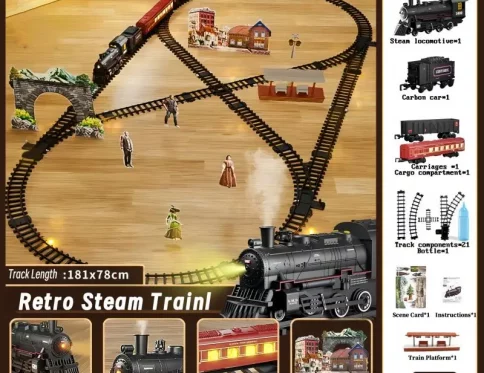 Juego de Tren Locomotora de Vapor con Luz y Sonido