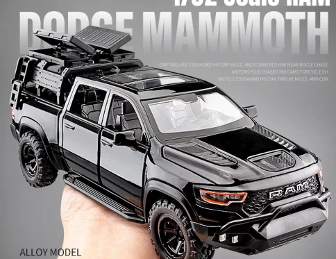 Dodge RAM Mammoth 1:32, Camioneta Todoterreno de Aleación con Sonido y Luz, Regalo para Niños