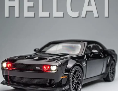 Dodge Challenger Hellcat 1:32, Coche de Aleación con Luz y Sonido, Pull Back