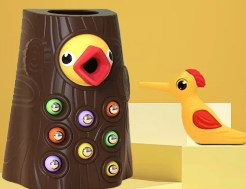 Captura de Gusanos y Juego de Alimentación Woodpecker, Juguete Montessori Magnético para Desarrollo Sensorial