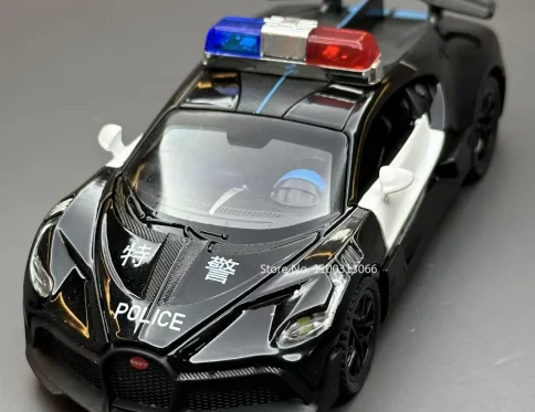 Coche de Policía Bugatti 1:32, Modelo de Aleación con Luz y Sonido, Supercoche Deportivo