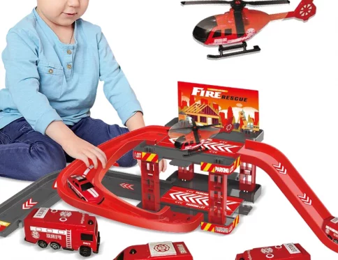Juguete de Estacionamiento de Pista Multinivel para Niños, Construcción de Bomberos y Dinosaurios