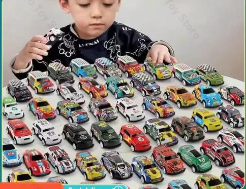 Coche de juguete de aleación para niños, Mini coche de carreras de inercia de dibujos animados de ciudad, vehículo fundido a presión para niños y niñas, bolsa de regalo de cumpleaños y Navidad