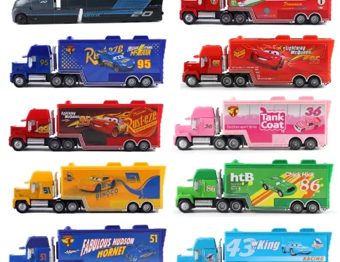 Disney Pixar Cars Mack, Lightning McQueen y Jackson Storm, Juguetes de Metal para Niños