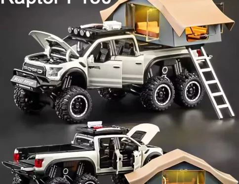 Raptor F150 1:24, Modelo de Coche con 6 Puertas Abiertas, Vehículo de Camping con Luz y Sonido